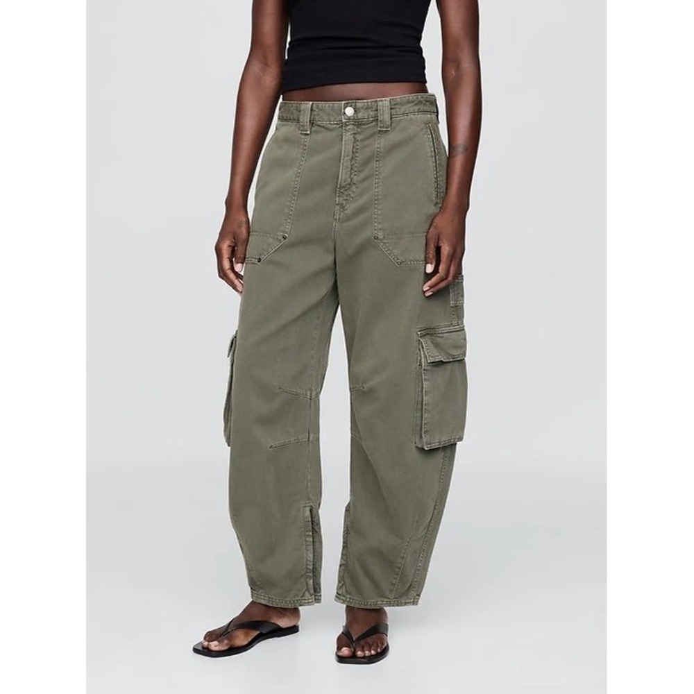 Gap Womens High Rise Wide Leg Cargo Pants Olive Green Size 8 Utility Gorpcore